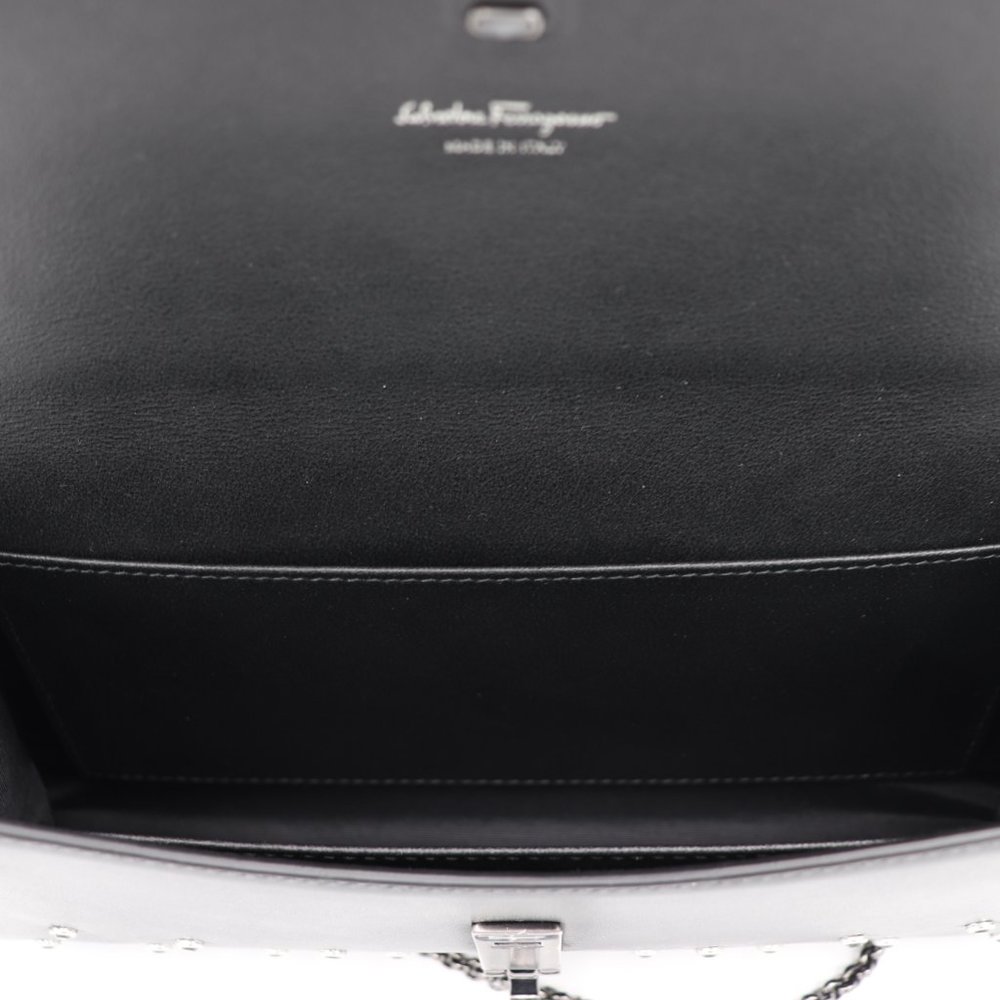 NWT Salvatore Ferragamo Gancini Clip Black Leather Studded Mini Bag Clutch - Picture 4 of 10